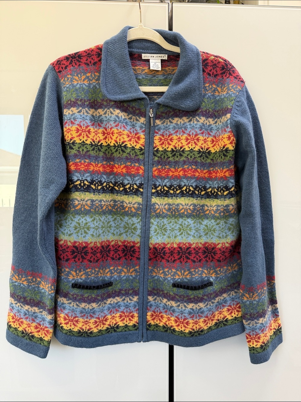 Julian Jones Zip Front Fair Isle Cardigan - Blue Multi